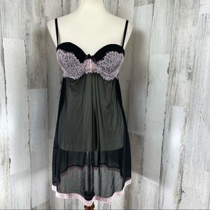 Marilyn Monroe Women's Black Pink‎ Sheer Lace Sexy Babydoll Lingerie Nighty Sz L